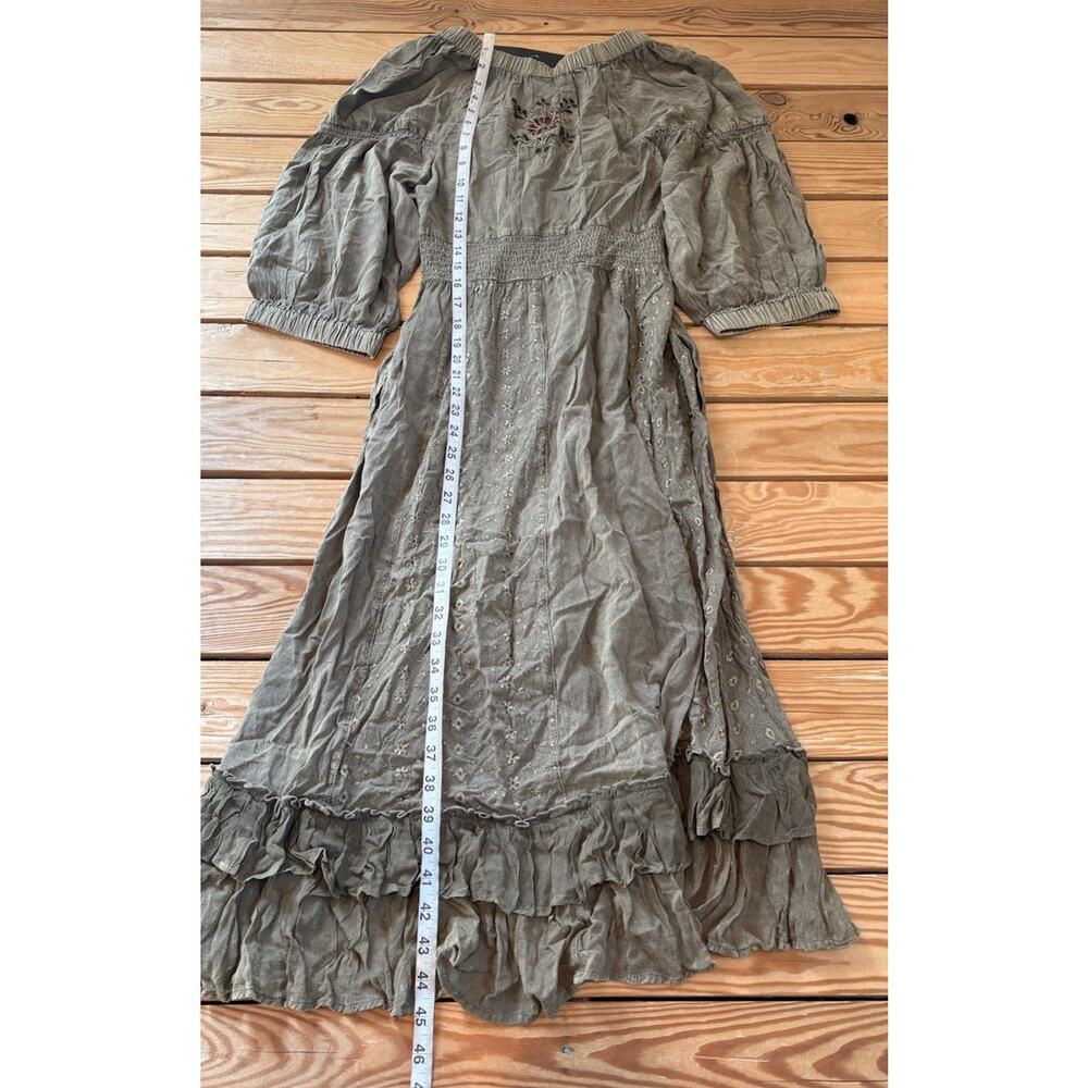 Young Threads NWT Women’s Embroidered Elastic Waist Dress Size M Olive M11 - Picture 7 of 9
